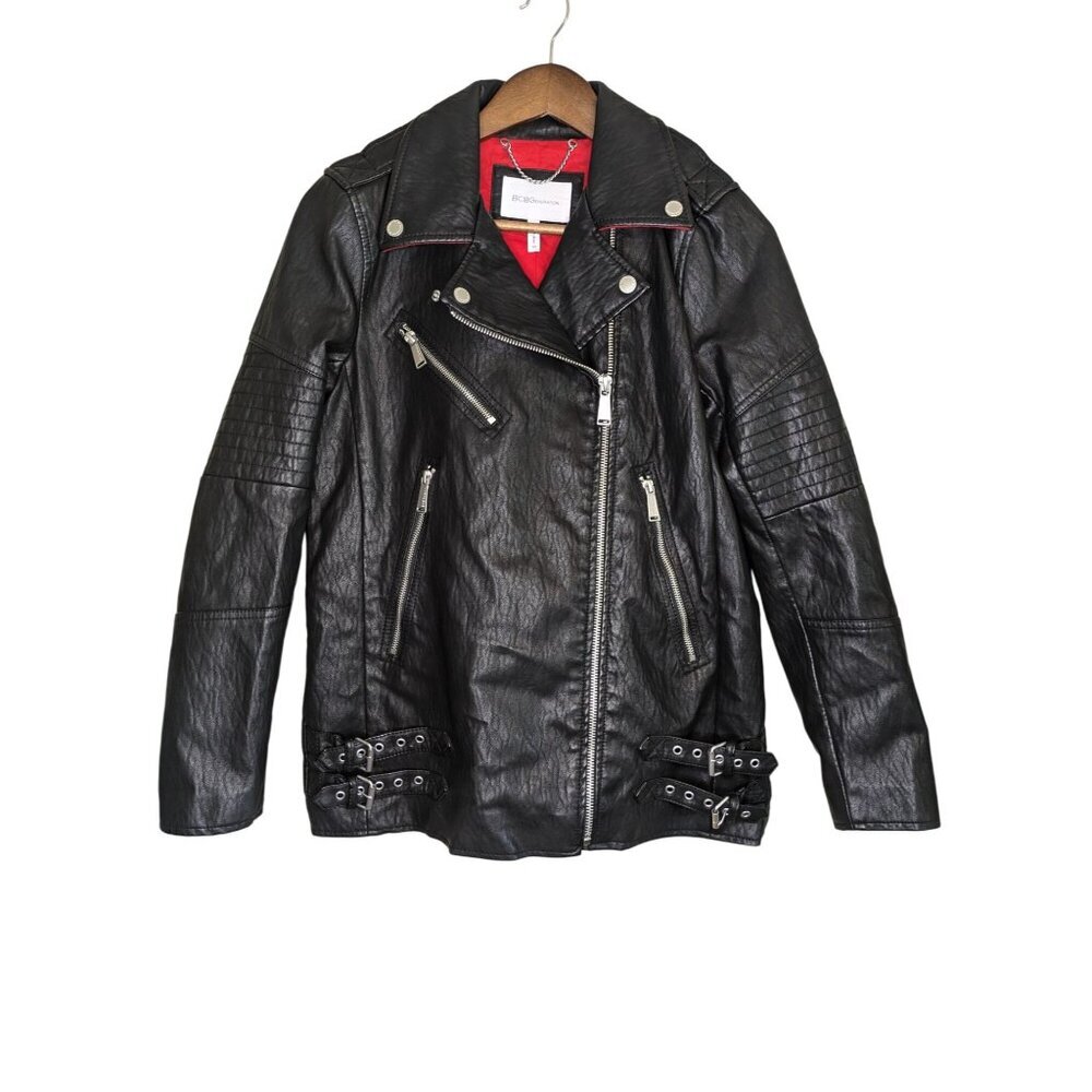 BCBGeneration Faux Leather Rockabilly Moto Jacket Size XS Black Rock Punk Biker